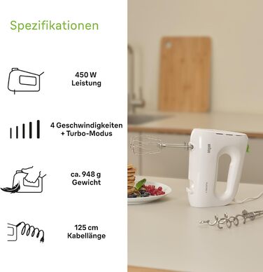 Ручний міксер Braun Household MultiMix 1 HM 1110 WH - ручний міксер з 4-ма швидкостями плюс турбо, технологія FastMix, EasyClick,