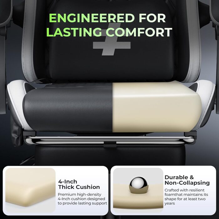 Ігрове крісло Seenda з тканинним кріслом для комп&39ютера з підставкою для ніг та поперековою опорою, регульована висота з підголівником, чорно-сіре