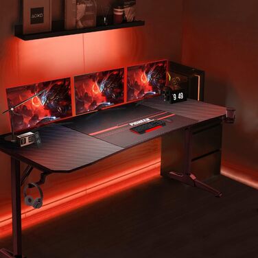 Стіл 140 см Ігровий стіл Геймерський комп'ютерний стіл Ергономічний стіл для ПК з Т-подібною формою для зберігання кабелів, підскл
