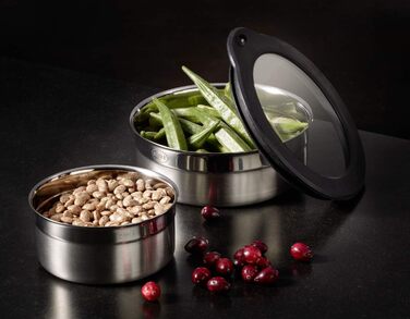 Контейнер для зберігання продуктів RSLE з кришкою для збереження свіжості, високоякісний контейнер для зберігання продуктів, гігієнічний та нейтральний до смаку, нержавіюча сталь 18/10, придатний для миття в посудомийній машині, висота 12 см, діаметр 6,5 