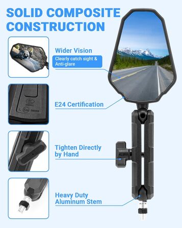 Універсальне складне дзеркало заднього виду для позашляхового мотоцикла SUPAREE, схвалене для електроніки, поворотне на 360 з правою та лівою різьбою, сумісне зі скутерами, квадроциклами