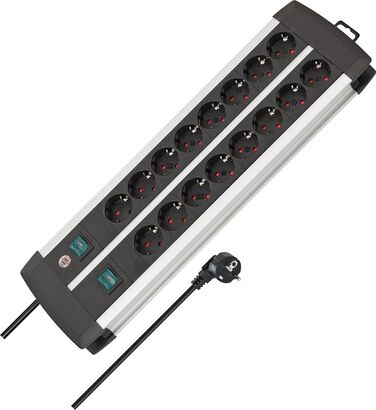 Розетковий подовжувач - багаторозеткова розетка з високоякісного алюмінію (з 2 вимикачами на 8 розеток кожен і кабелем довжиною 3