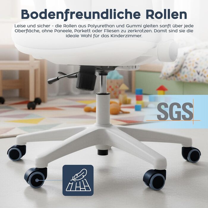 Ергономічне дитяче крісло, Стілець для роботи, Навчальне крісло, 3D поперекова підтримка, Регулювання сидіння, 2D підголівник, Регулювання висоти, Коліщатка з поліуретанової гуми, Для дітей зростом до 175 см, Сірий, 6.3