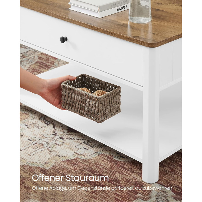 Журнальний столик VASAGLE, стіл для вітальні, диван-столик, 2 великі шухляди, з ніжками, багато місця для зберігання, морський стиль, 80 x 80 x 45 см, для вітальні, горіхово-коричневий-білий LCT207T14