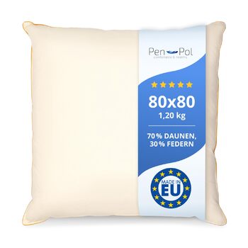 Пухова подушка pen pol 80x80 см 1200 г Наповнювач 70 пух 30 пір&39я Подушка для сну Натуральний наповнювач Чохол для подушки для ліжка 100 бавовна Дихаюча та зберігає розміри Зроблено в ЄС Екрю 80 x 80 см