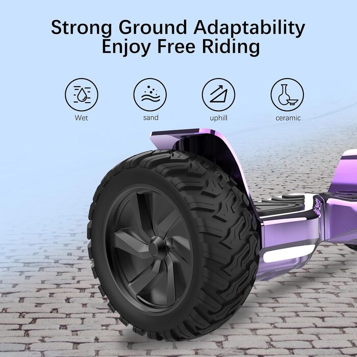 Дюймовий позашляховий гіроборд Hummer, управління через додаток, з Bluetooth і світлодіодним підсвічуванням, потужний двигун, підходить для дорослих і дітей Фіолетовий, 8,5-