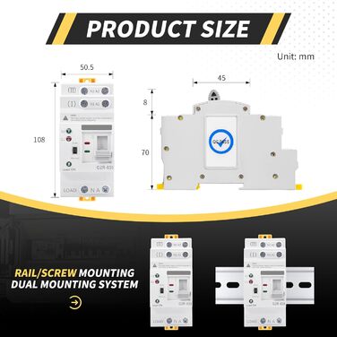 Автоматичний перемикач живлення з подвійним живленням 2P 63A 220V ATS Фотоелектричний перемикач 2 положення Аварійний перемикач живлення з подвійним живленням для побутових та промислових установок G2R-2P 63A 220V