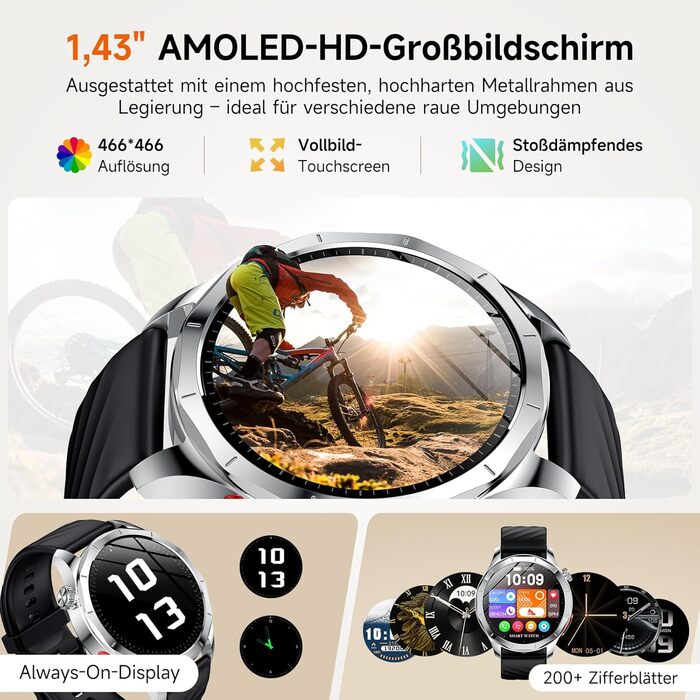 Новий смарт-годинник 2026 року для чоловіків з ЕКГ/ВСР/монітором батареї/ІМТ/сечовою кислотою, 1,43-дюймовий AMOLED-годинник для здоров&39я з 24-годинним зворотним тиском, SpO2, апное, монітором сну, екстреним викликом SOS, фітнес-годинник для Android/iOS