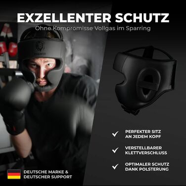 Шолом FIGHTR MMA з оптимальною посадкою для максимального захисту Боксерський шолом для спарингу Регульований розмір для боксу, MMA, муай-тай, кікбоксингу та бойових мистецтв, розмір S/M, повністю чорний