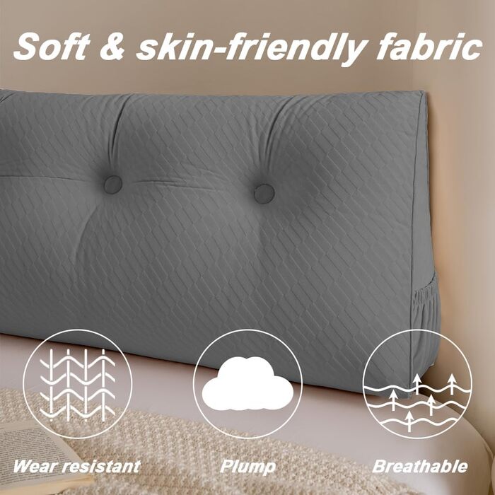 Трикутна клиноподібна подушка зі згортається подушкою, знімним чохлом, подушка для кушетки/двоярусного ліжка, подушка для підтримки положення спинки для відпочинку, читання та розслаблення (сіра, 60*20*50 см) сіра 60*20*50 см