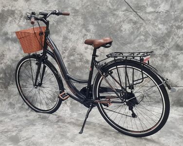 Звичайний жіночий міський велосипед Umit ALANYA 28″, 21-швидкісний перемикач швидкостей, багажник та кошик, НОВИЙ 2810-чорний