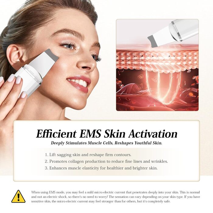 Ультразвуковий пілінговий пристрій ANLAN Скраб для шкіри, ультразвуковий пілінг для очищення пір, засіб для видалення прищів, іонний очищувач шкіри для очищення обличчя, догляд за обличчям, догляд за обличчям (білий)