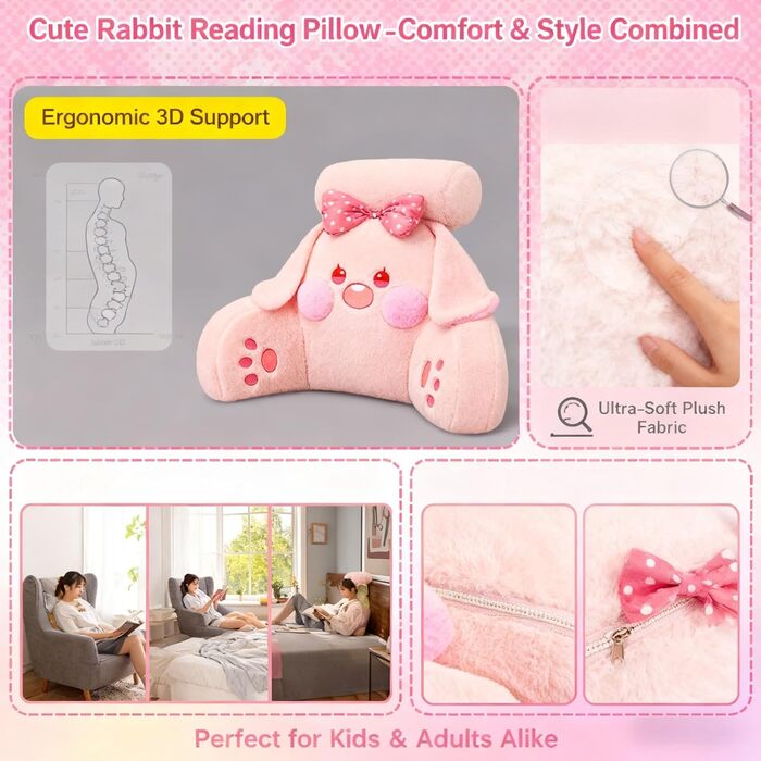 Самозігрівальна плюшева подушка для читання, 75 x 50 см, спинка ліжка з підлокітником, тепла подушка для зими, затишна м&39яка подушка для дітей, велика подушка для спини дивана, прикраса для автомобіля (рожева троянда)