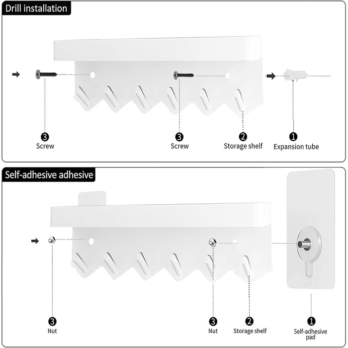 Тримач для ключів Echehi з 6 гачками, 2 способи встановлення, стійка для ключів без свердління Підходить для вхідних груп і за две
