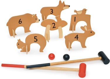 Іграшки з ніжним листям - Набір для крокету &quotЛіс&quot для приміщень, 17-елементна портативна спортивна іграшка з лісовою тематикою, для хлопчиків та дівчаток, покращує моторику та координацію рухів