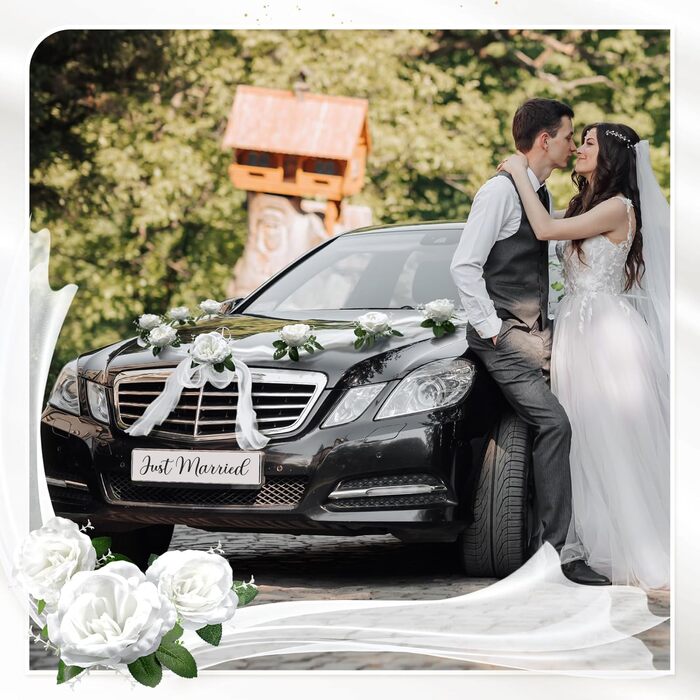 Декор автомобіля для весілля Квітуча Роза стрічки, гірлянди та прикраси на капот для наречених, білий колір