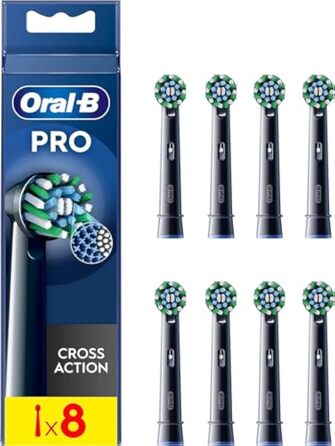 Електрична зубна щітка Oral-B Pro Cross Action, X-подібна форма та кутова щетина для більш глибокого видалення нальоту, 8 шт. , чорна 8 карат