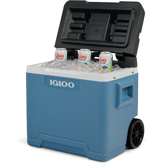 Пасивний холодильник IGLOO IP42 Roller 42 L, крижано-блакитний термобокс з колесами та телескопічною ручкою, холодильник для відпочинку, роботи та кемпінгу