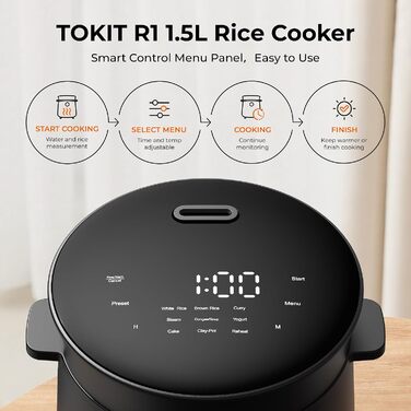 Компактна рисоварка TOKIT R1 на 1,5 л для 1-2 осіб, міні-мультиварка