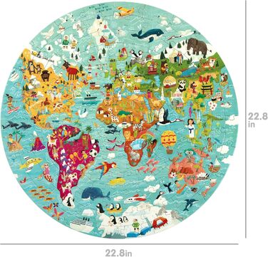 Круглий пазл boppi World Map зі 100 переробленого картону, 150 елементів із тваринами для дітей 3 4 5 6 7 8 років, діаметр 58 см