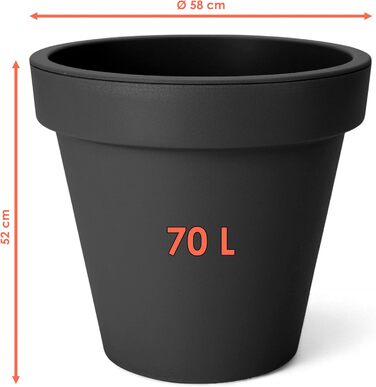 Пластиковий квітковий горщик Spetebo XXL антрацитового кольору - 58 см - круглий кашпо для використання в приміщенні та на вулиці - садовий квітковий горщик, кашпо, кашпо