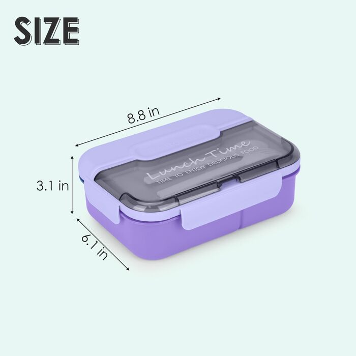 Ланчбокс для дорослих, 1450 мл, стильний контейнер для обіду з ложкою та виделкою, зручний для транспортування, обідній бокс з 3 відділеннями, без BPA, герметичний, ідеально підходить для їжі (ліловий)