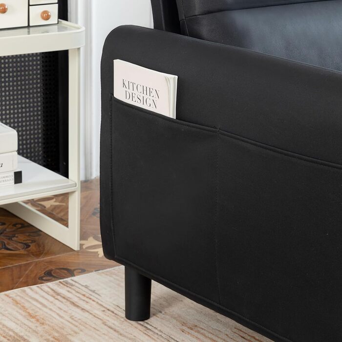 Диван 173 см, Чорні дивани для вітальні, Зручний тканинний диван, 3-місний диван з підлокітниками, 3 подушки та 4 дерев&39яні ніжки, Глибокий диван для відпочинку для домашнього офісу (чорний)