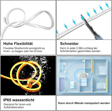 Метрова неонова світлодіодна стрічка, керування APP за допомогою пульта дистанційного керування, водонепроникна гнучка стрічка IP65, мотузкова лампа 24 В RGB, кілька режимів, застосовні до спальні, кімнати та зовнішнього оздоблення, 10-