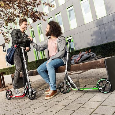 Самокат HUDORA BigWheel 205 стабільний алюмінієвий міський самокат, складаний, з регулюванням висоти та підніжкою, для дітей та дорослих (до 100 кг), сіро-зелений