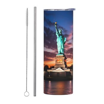 Кухоль з прямою трубочкою, 590 мл, Статуя Свободи, США, друкований, дорожній кухоль, підходить для кемпінгу, офісу та дому