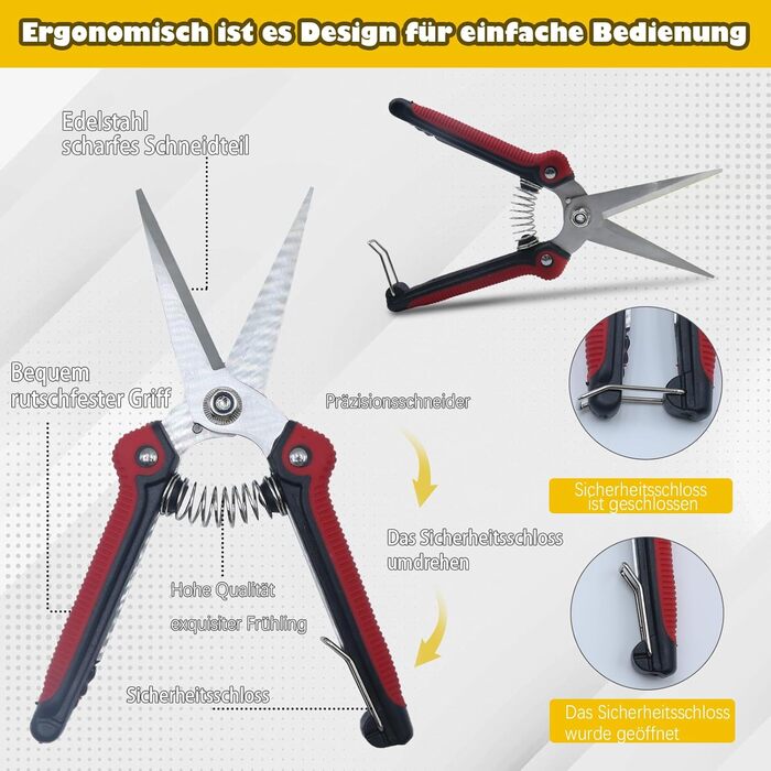 Набір садових ножиць/ножиць для дерев/ножиць для троянд із 4 предметів із сумкою для зберігання, набір садових інструментів для гілок, рослин, квітів, фруктів, гілочок діаметром різання до 23 мм