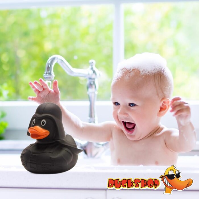 Зірка смерті Скрипуча качка I Чорна зірка IL Гумова качка 8,5 см - в комплекті брелок із гумовою каченям I Подарунок для шанувальн