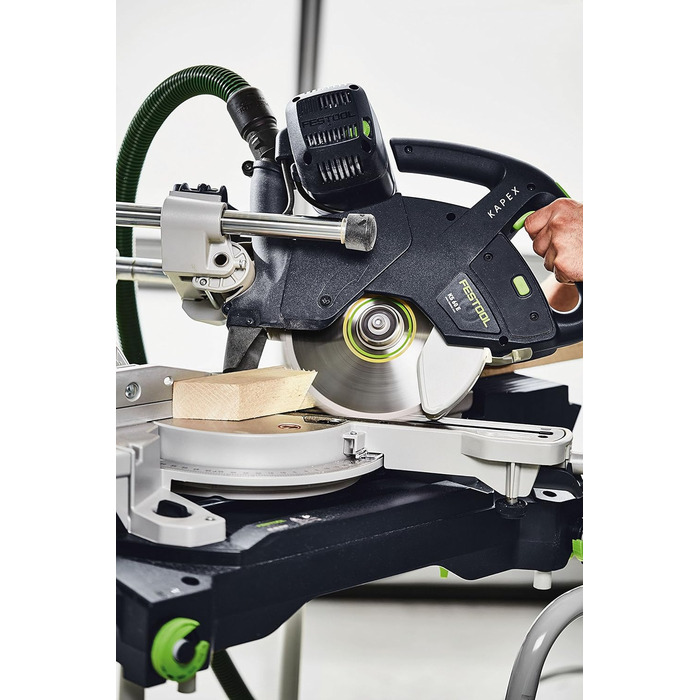 Поперечна пила Festool KS 60 E-UG-Set/XL KAPEX (з пиляльним диском WOOD UNIVERSAL, гвинтовим затискачем, світлодіодним підсвічуванням, кутовим скосом, піднесенням, шестигранним ключем, опорною рамою, поперечним захисним кожухом)