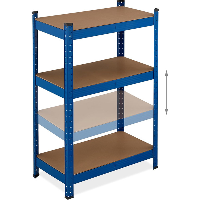 Надміцний стелаж Relaxdays, висота та ширина 180x70x45 см, 500 кг, сталь та МДФ, 5 полиць, модульна полиця для зберігання, підвал, гараж, синій