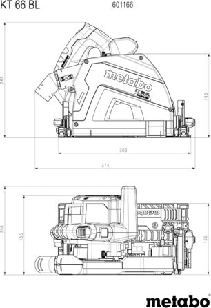 Портативна циркулярна пила Metabo KT 66 BL 1200 Вт, з безщітковим двигуном, з гальмом вибігу, тирсоуловлювачем, пила 601166500