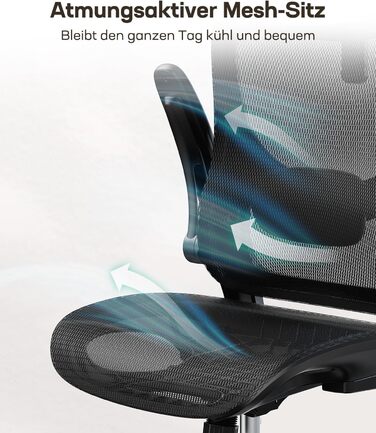 Ергономічне офісне крісло Marsail з високою сітчастою спинкою, адаптивною поперековою опорою, 2D-підголівником, 3D-складними підлокітниками, регулюванням висоти та нахилу, чорне, колір сажі