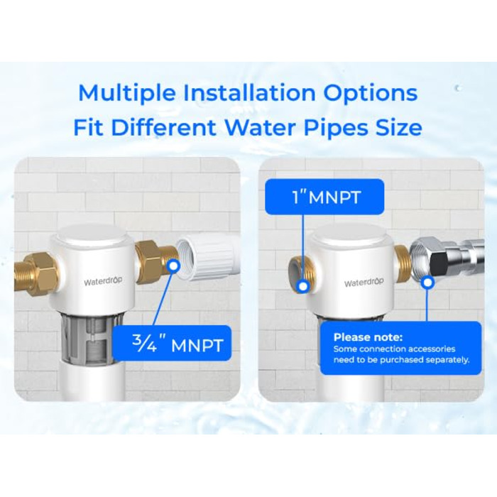 Осадовий фільтр Waterdrop Spin Down, багаторазовий фільтр для осаду для всього будинку, система попереднього фільтрування з можливістю промивання для міської/колодязної води, 1&39 3/4&39 MNPT, WD-PF01