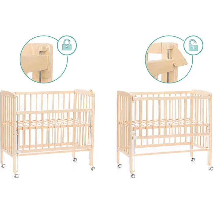 Ексклюзивне приліжкове ліжечко Fillikid Nino 3-в-1 Дитячі ліжечка з букового дерева Дитяче ліжко, додаткове ліжко з 5-рівневим регулюванням висоти Колиска від народження з великою спальною зоною