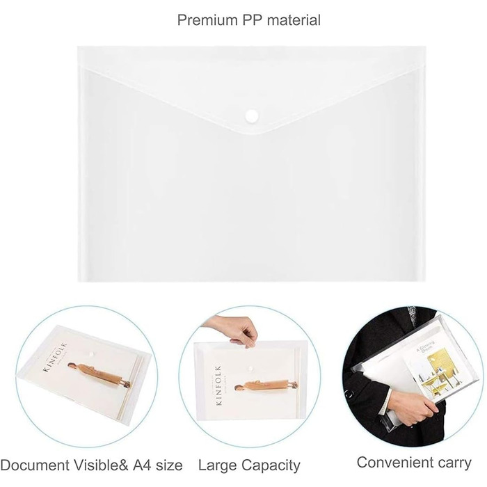 Папка для документів ASelected на 40 предметів із застібкою-кнопкою, кишеня для документів A4, прозора, прозора кишеня, колекційна папка, застібка-кнопка A4 для впорядкування документів, прозора, 40 предметів - A4