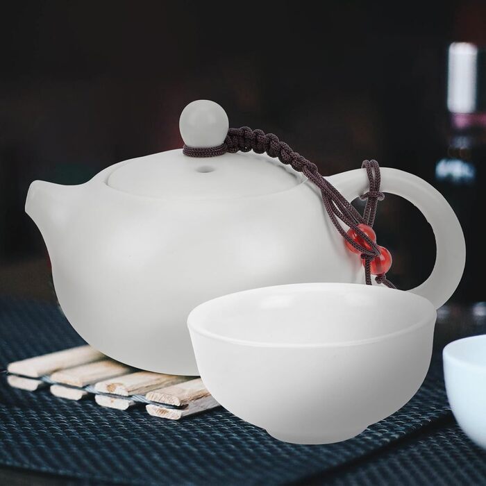 Набір керамічного чайного сервізу для подорожей з чайником та бамбуковим підносом, у зручній сумці для зберігання. Китайський посуд для чаю Кунг-Фу для активного відпочинку та поціновувачів чаю.