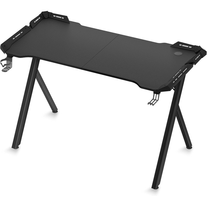 Ігровий стіл із RGB-світлодіодним підсвічуванням, 120x60 см, ергономічний ігровий комп&39ютерний стіл з карбоновою поверхнею, RGB-ігровий стіл/комп&39ютерний стіл з пультом дистанційного керування та кріпленням для навушників, чорний, 120x60x75 см