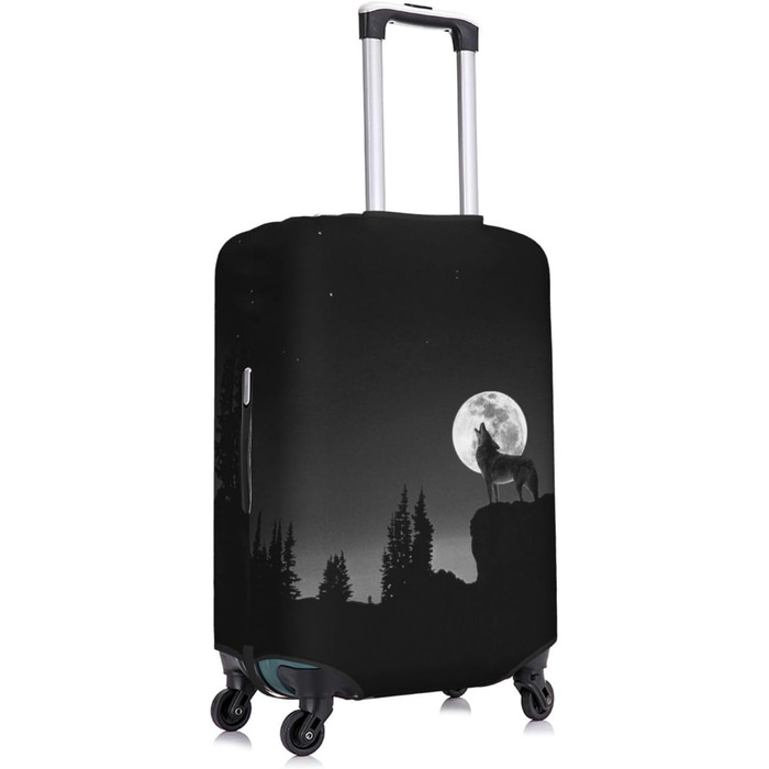 Чохол для валізи Вовчий Нічний Місяць, міцний захист для багажу, підходить для валіз розміром 45.7 - 81.3 см, малий, Чорний