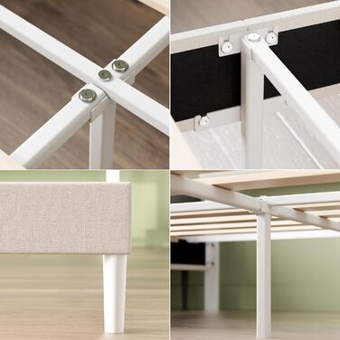 Ліжко Zinus Piper з м&39якою поверхнею 140x200 см з узголів&39ям - Високе ліжко 30 см 140x200 з дерев&39яною рейковою основою - Компактне пакування та легке складання - Кремово-білий 140200 см