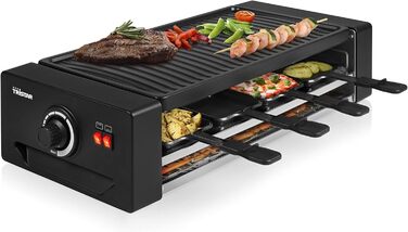 Багатофункціональний прилад для раклету та піци регульований термостат з подвійним нагрівальним елементом 43 х 23 см варильна поверхня на 8 осіб без BPA 1300 Вт, чорний, 2736