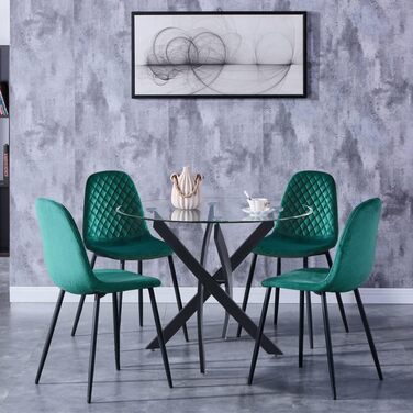 Обідній стіл GOLDFAN Скляний стіл для вітальні Маленький круглий скляний стіл Кухонний стіл Сучасний стіл з чорними ніжками для вітальні Офіс Кухня Скло 4 Чорний