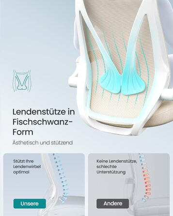 Офісний стілець SONGMICS, стілець для роботи, ергономічна спинка, регульована висота, складні підлокітники, обертовий стілець з підголівником, вантажопідйомність до 150 кг, колір капучино бежевий OBN088K01