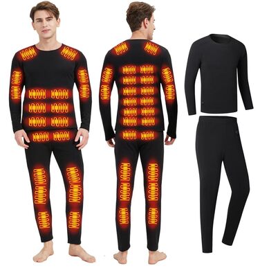 Комплект спідньої білизни з підігрівом для чоловіків та жінок, зарядка через USB, 42 зони, інтелектуальний підігрів верху та низу, розміри S/4XL, чоловіча спідня білизна з підігрівом на 42 зони, чорний колір, розмір 4XL