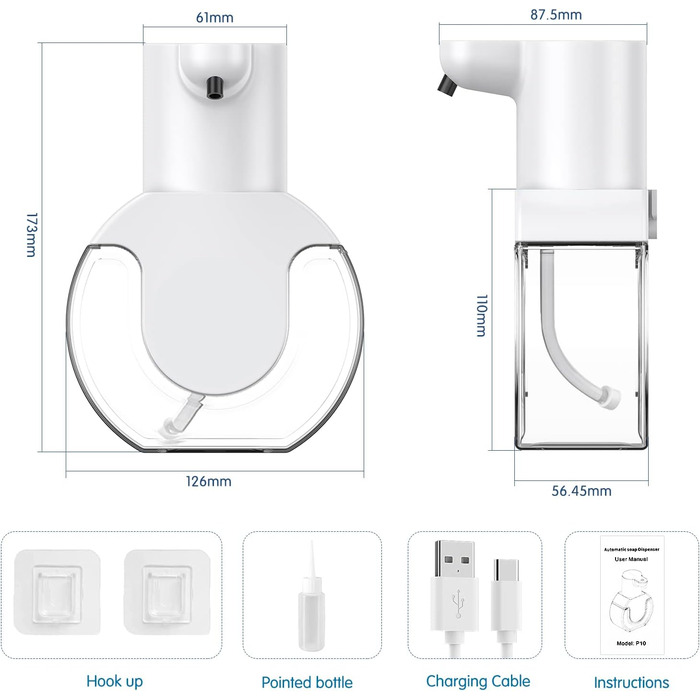 Дозатор мила автоматичний 430 мл USB перезаряджається настінний електричний дозатор мила 4 рівні Електричний дозатор мила Дозатор