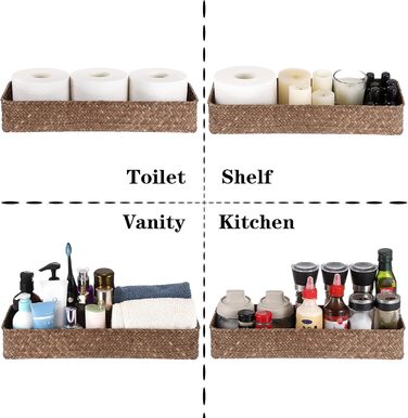 Плетений кошик для зберігання водяного гіацинта, кошик для зберігання з натуральної морської трави, плетений кошик для ванної кімнати, бачок для туалетної води 42 * 14 * 7 см, кавово-коричневий 42*14*7 см