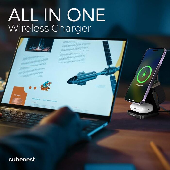 Складаний алюмінієвий бездротовий зарядний пристрій Cubenest 3в1 Сумісний з Magsafe, бездротовий зарядний пристрій для iPhone 12/1